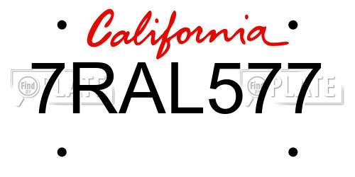 7RAL577 California License Plate