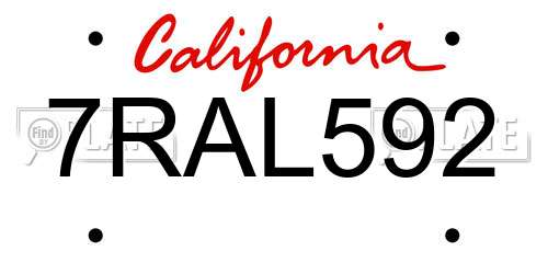 7RAL592 California License Plate