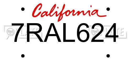 7RAL624 California License Plate