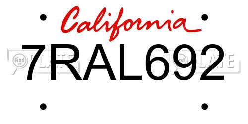 7RAL692 California License Plate