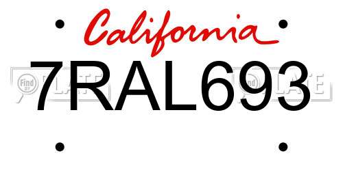 7RAL693 California License Plate