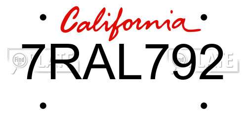 7RAL792 California License Plate