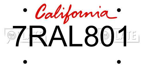 7RAL801 California License Plate