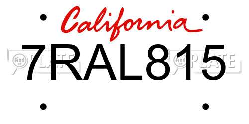 7RAL815 California License Plate