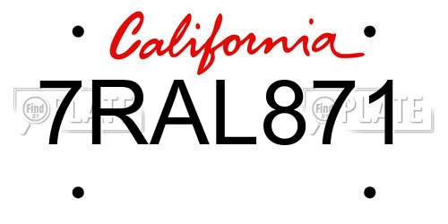 7RAL871 California License Plate