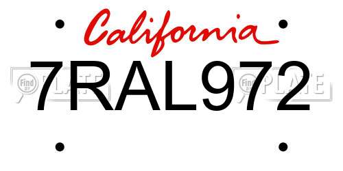 7RAL972 California License Plate