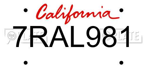 7RAL981 California License Plate