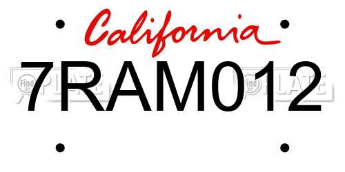7RAM012 California License Plate