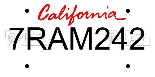7RAM242 California License Plate