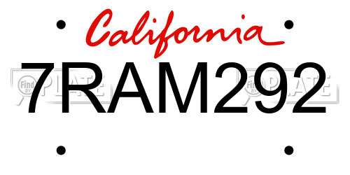 7RAM292 California License Plate