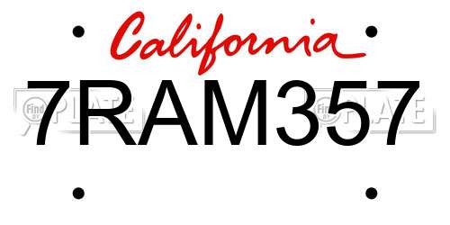 7RAM357 California License Plate