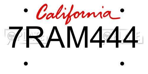 7RAM444 California License Plate