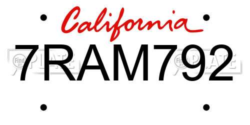 7RAM792 California License Plate