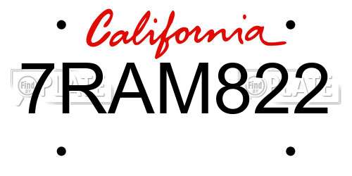 7RAM822 California License Plate