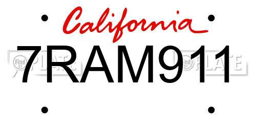 7RAM911 California License Plate