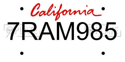 7RAM985 California License Plate