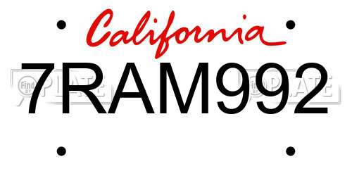 7RAM992 California License Plate