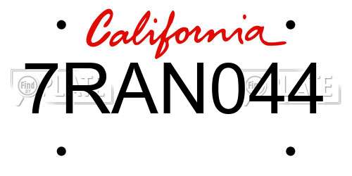 7RAN044 California License Plate