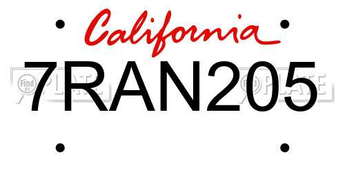 7RAN205 California License Plate
