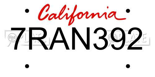 7RAN392 California License Plate