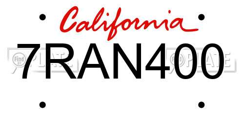 7RAN400 California License Plate
