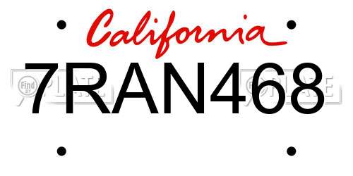 7RAN468 California License Plate