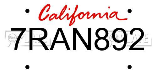 7RAN892 California License Plate