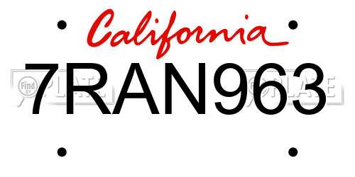7RAN963 California License Plate