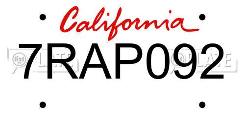 7RAP092 California License Plate