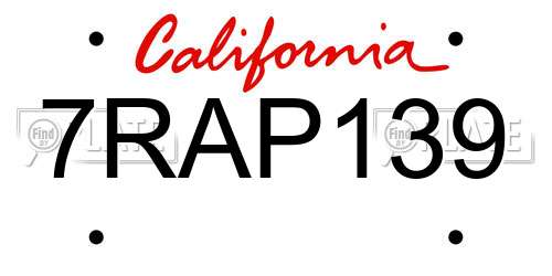7RAP139 California License Plate