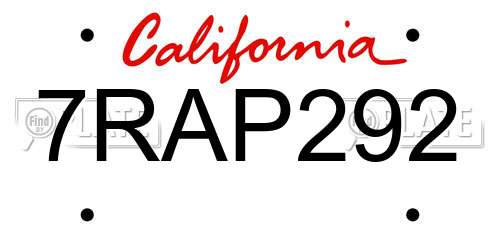 7RAP292 California License Plate