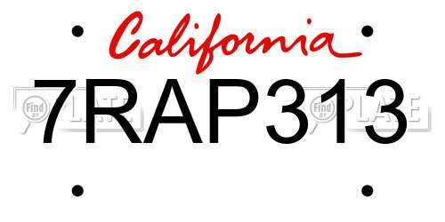 7RAP313 California License Plate