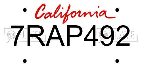 7RAP492 California License Plate