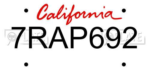 7RAP692 California License Plate