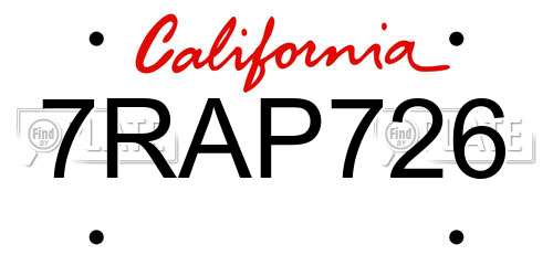 7RAP726 California License Plate