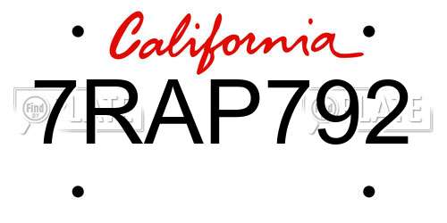 7RAP792 California License Plate