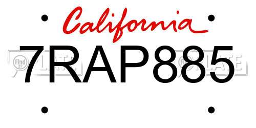7RAP885 California License Plate