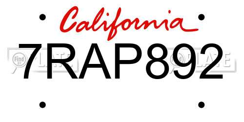 7RAP892 California License Plate