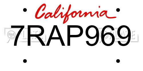 7RAP969 California License Plate