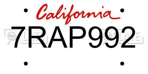 7RAP992 California License Plate