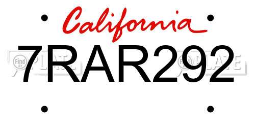 7RAR292 California License Plate