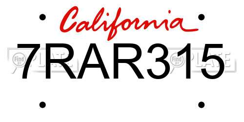 7RAR315 California License Plate
