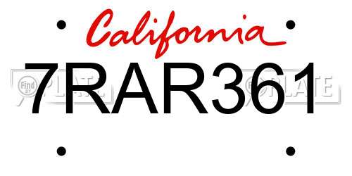 7RAR361 California License Plate