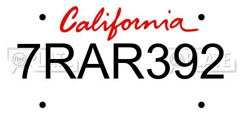 7RAR392 California License Plate