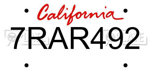 7RAR492 California License Plate