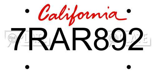7RAR892 California License Plate