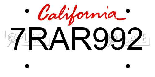7RAR992 California License Plate