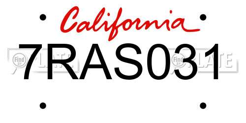 7RAS031 California License Plate