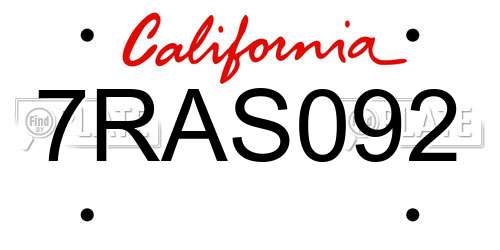 7RAS092 California License Plate