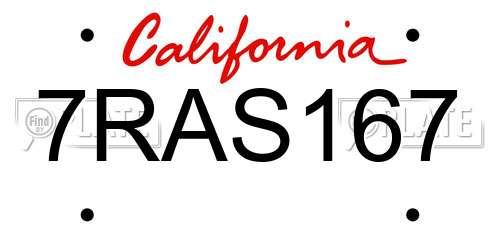 7RAS167 California License Plate